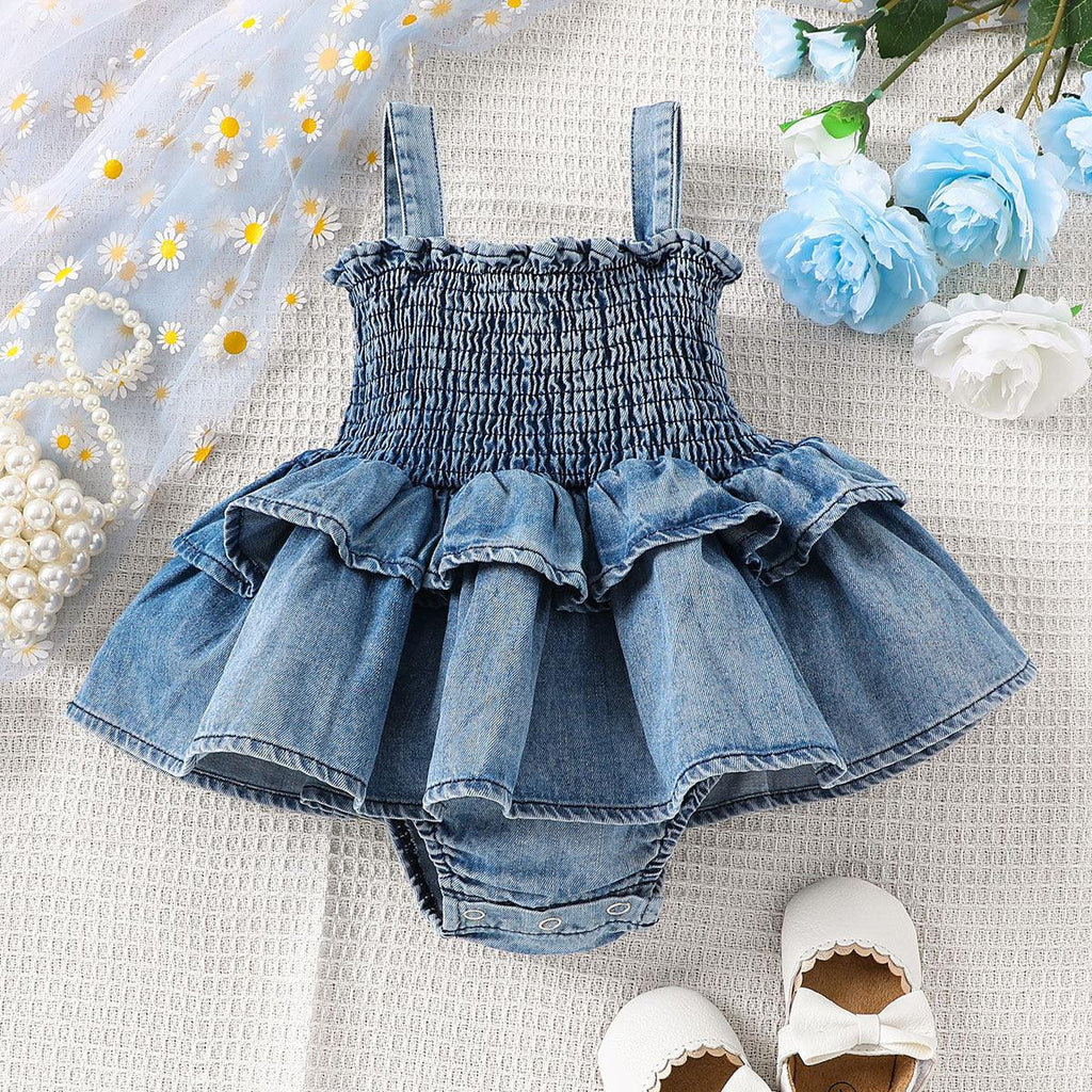 Newborn Rompers Baby Girl Suspender Denim Dress - Amazitshop