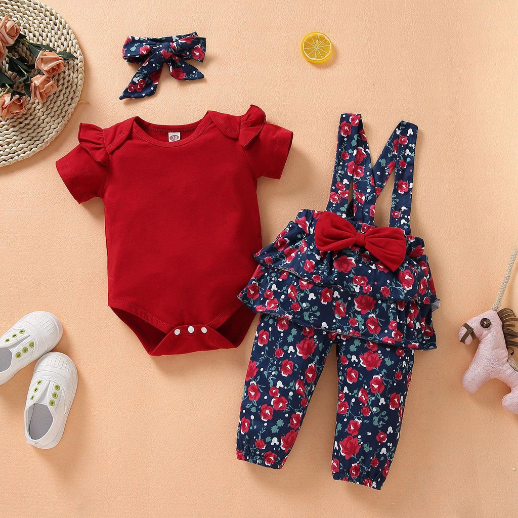 Newborn Toddler Baby Girls Clothes Set Short Sleeve Pullover Bow - Amazitshop