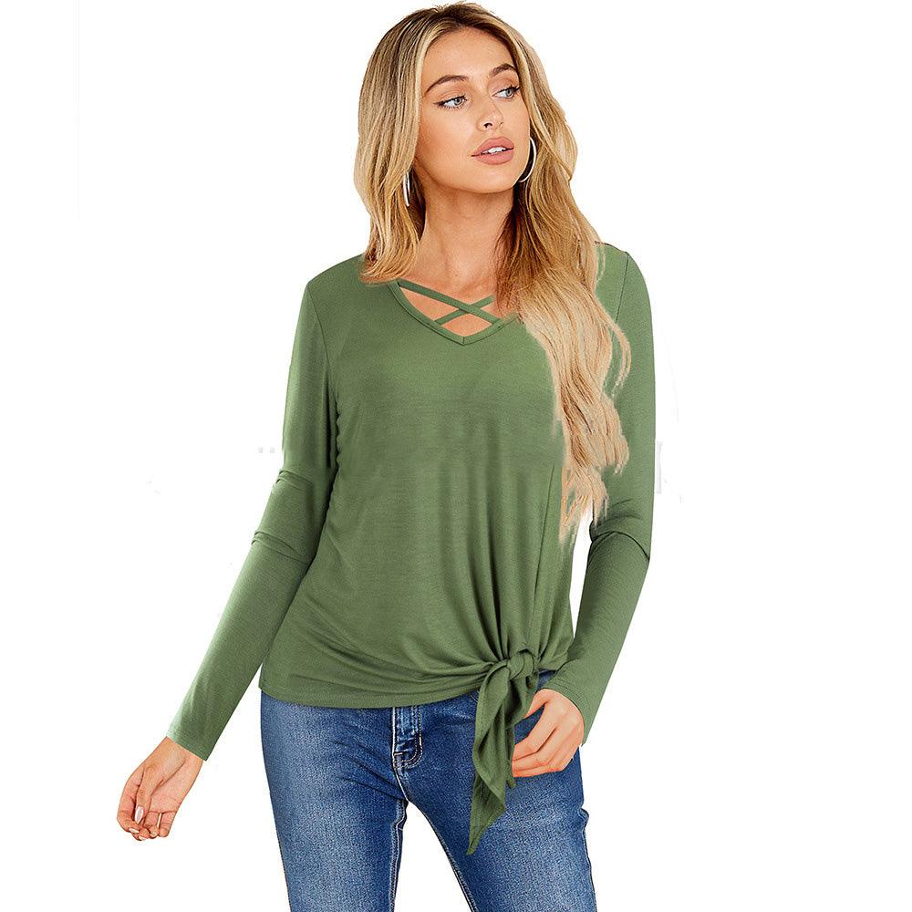 Nice - Forever Winter Women Pure Color Bandage Casual T-Shirts Loose Shift Female Tees Tops T057 - Amazitshop