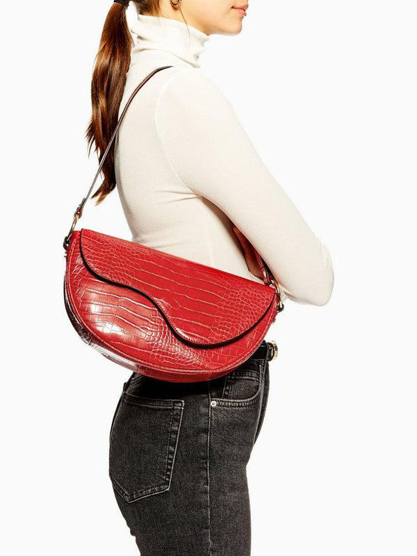 Niche Design Half - moon Textured Underarm Single Shoulder Saddle Bag - Amazitshop