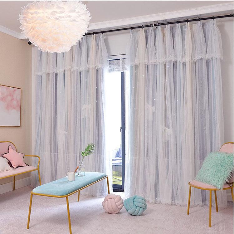 Nordic Simple Hollow Star Princess Wind Bedroom Blackout Curtains - Amazitshop