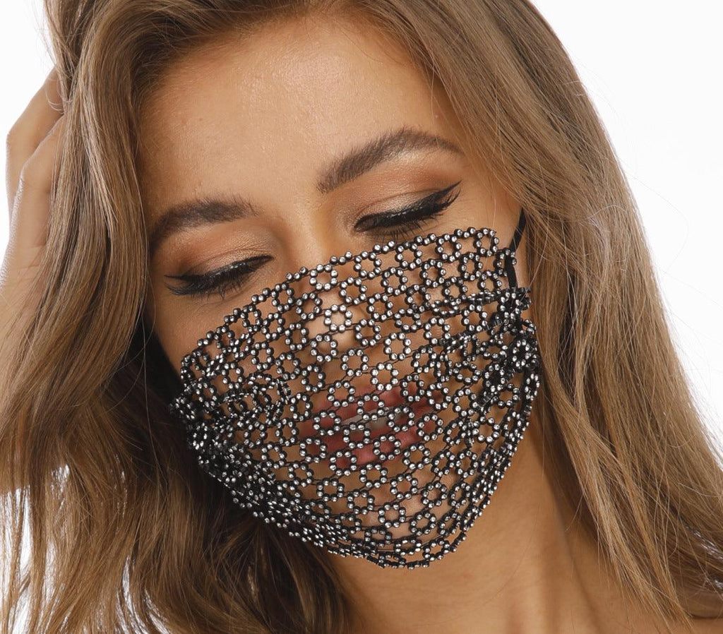 Novelty Fishnet - shaped Star Rhinestone Face Mask - Amazitshop