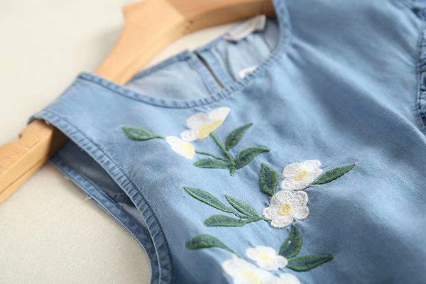 Oblique Side Fungus Floral Denim Vest Skirt - Amazitshop