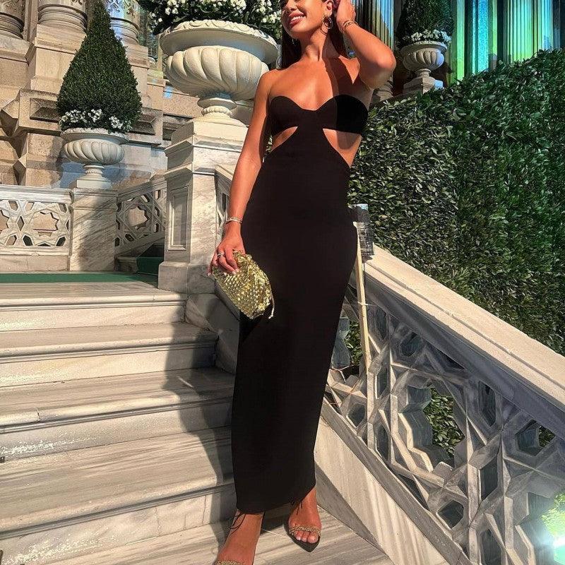 Off - the - shoulder Tube Top Slimming Hollow Elegant Long Bandage One - piece Dress - Amazitshop