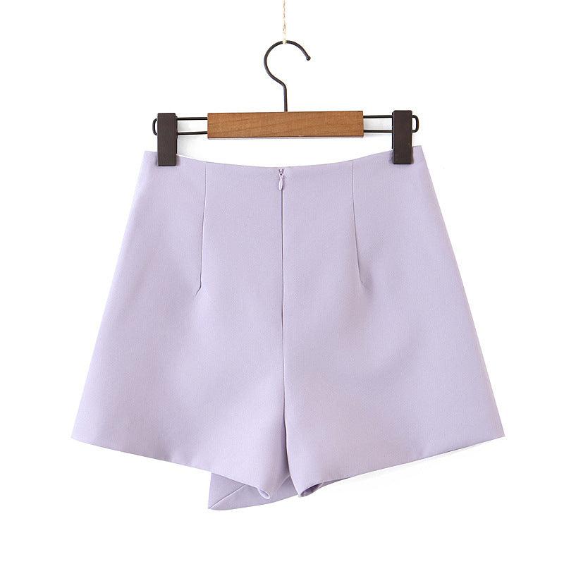 Office Women Set Double - Breasted Button Short Women Blazer High Waist irregular shorts pants long sleeve suit women - Amazitshop