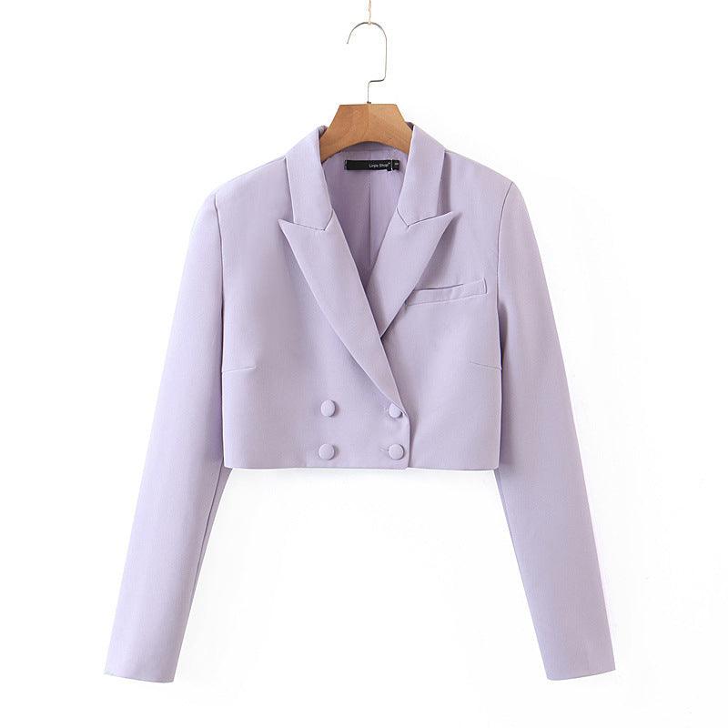 Office Women Set Double - Breasted Button Short Women Blazer High Waist irregular shorts pants long sleeve suit women - Amazitshop