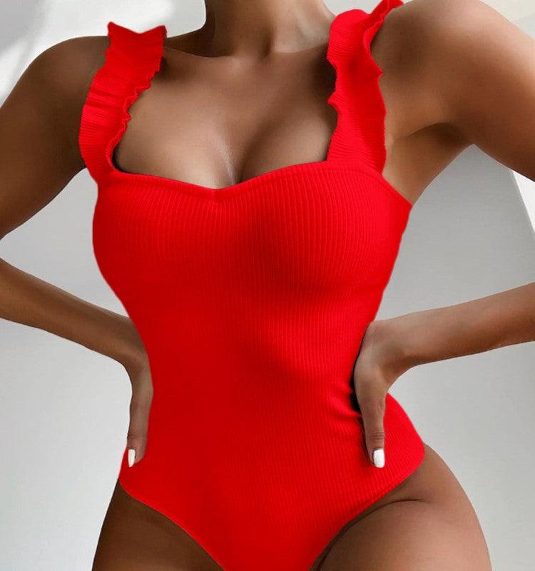 One - piece Fungus Shoulder Strap Swimsuit Ladies Thread Fabric Swimwear - Amazitshop