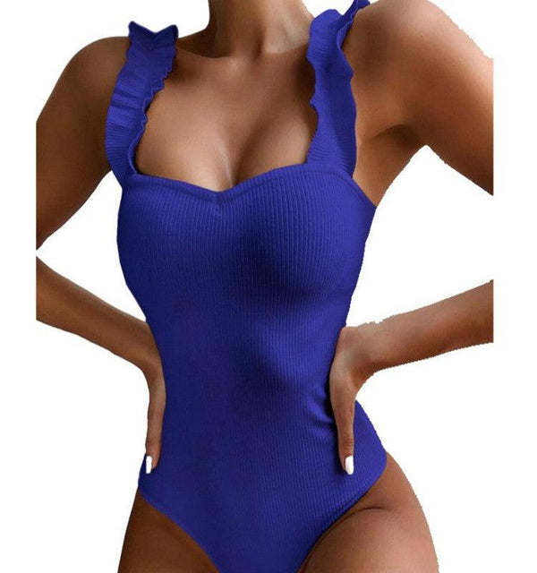 One - piece Fungus Shoulder Strap Swimsuit Ladies Thread Fabric Swimwear - Amazitshop
