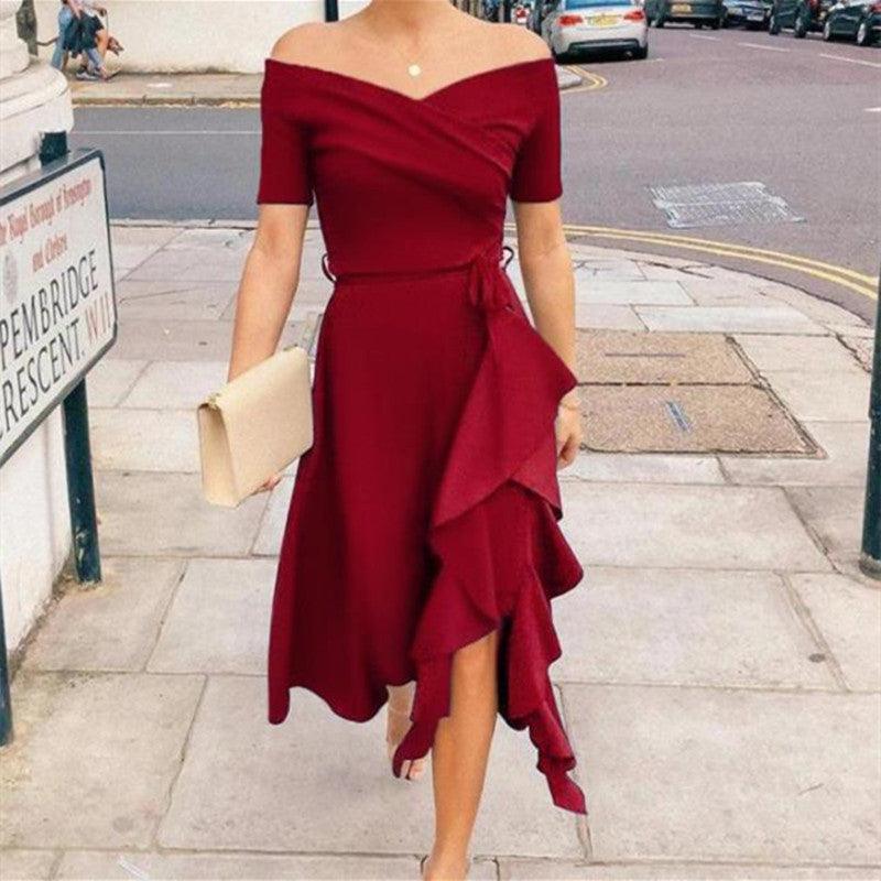 One - shoulder Party Slanted Shoulder Dress - Amazitshop