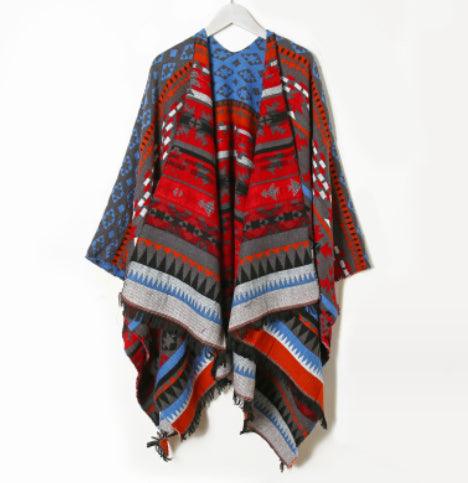 Outer Sunscreen Hooded Scarf Red Chinese Style Knitted Coat - Amazitshop