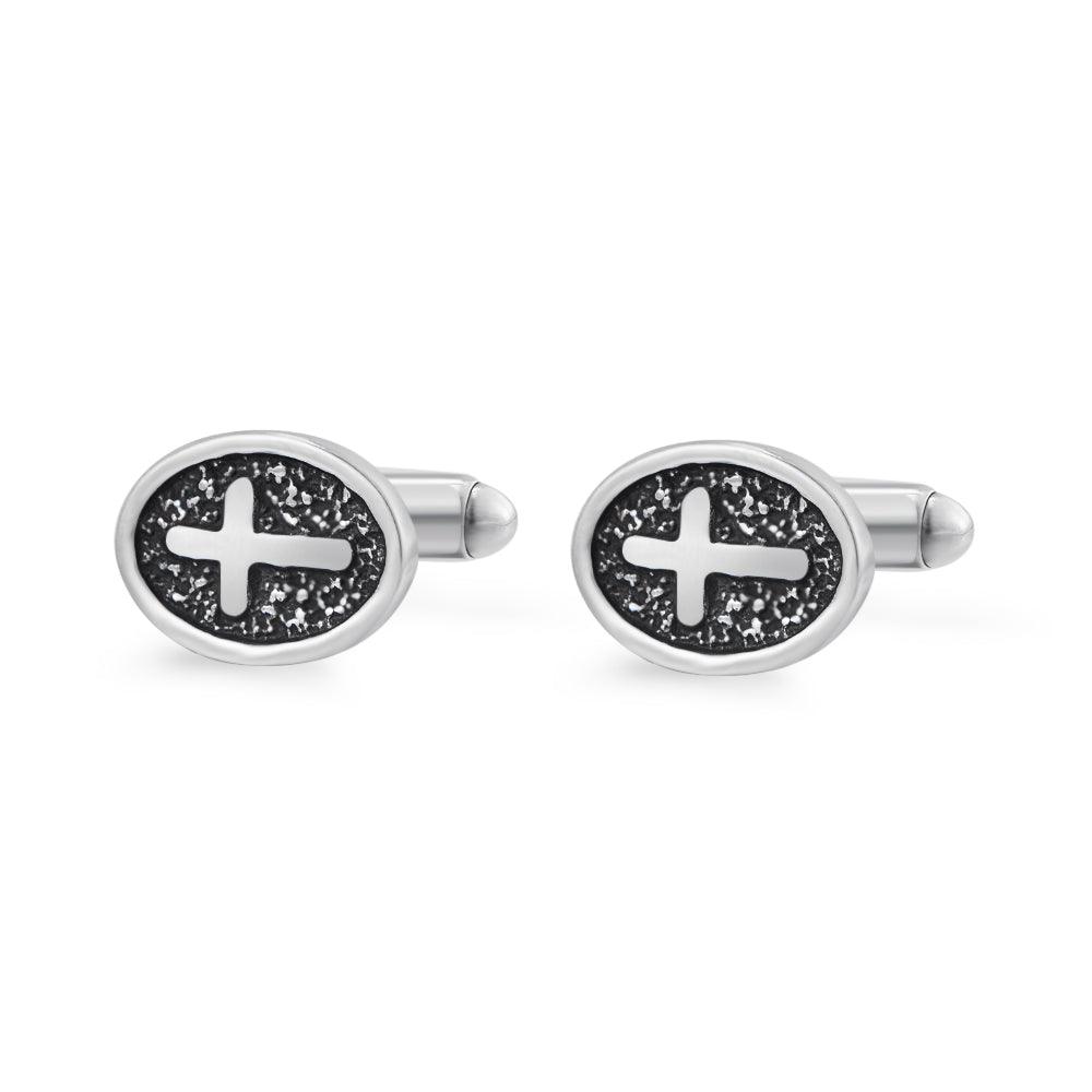 Oval Cross Cufflinks Silver Stainless Steel Shirt Cuff Links For Men Jewelry Accessories - Amazitshop