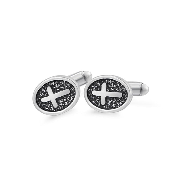 Oval Cross Cufflinks Silver Stainless Steel Shirt Cuff Links For Men Jewelry Accessories - Amazitshop