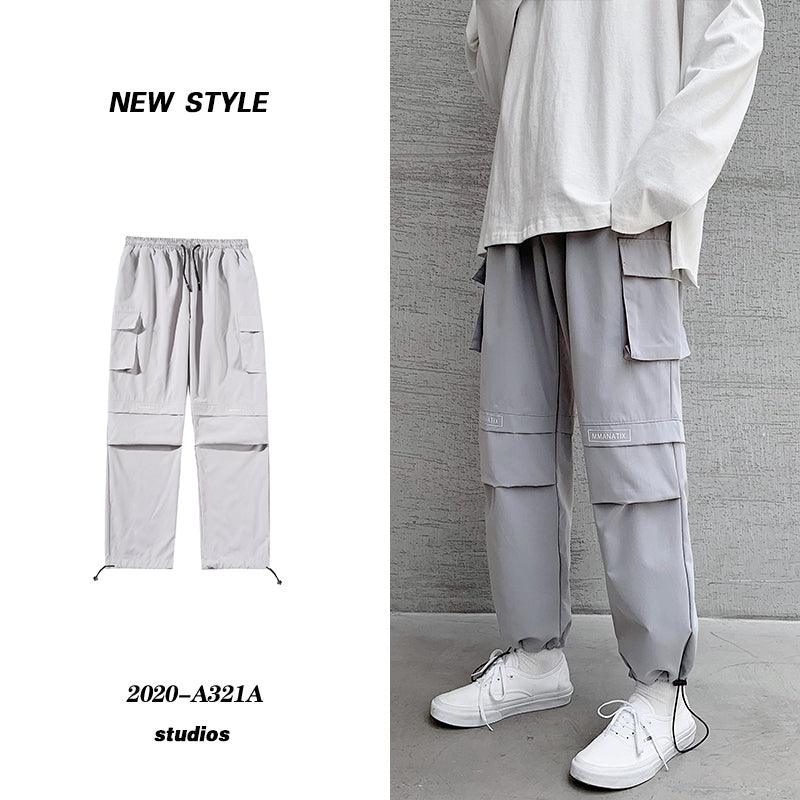 Overalls Men\'s Plus Bulky Loose Legged Pants Fashion Brand Summer Casual Hip Hop Wide Leg Pants - Amazitshop