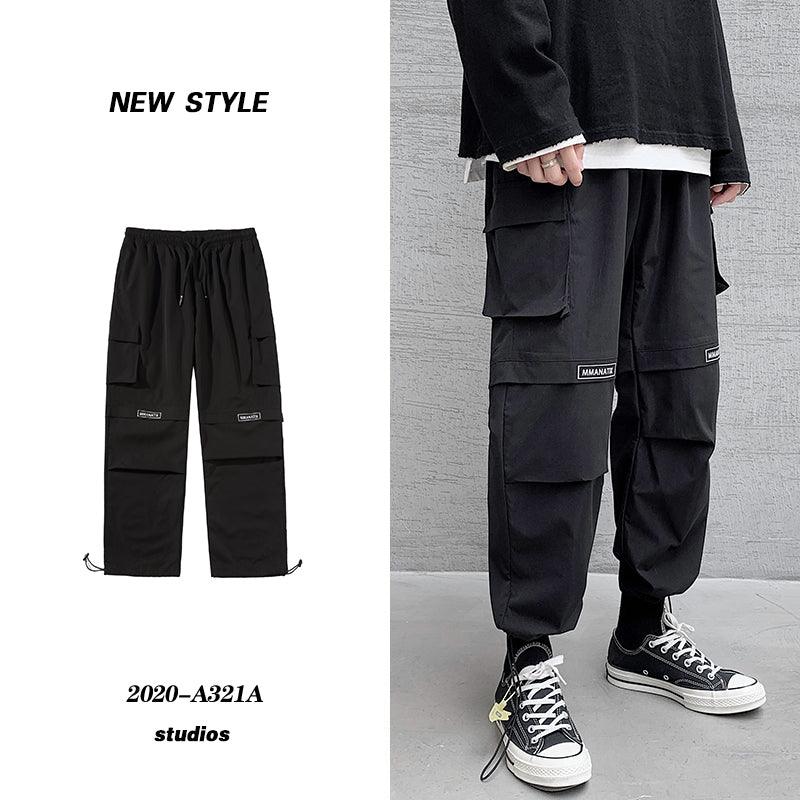 Overalls Men\'s Plus Bulky Loose Legged Pants Fashion Brand Summer Casual Hip Hop Wide Leg Pants - Amazitshop
