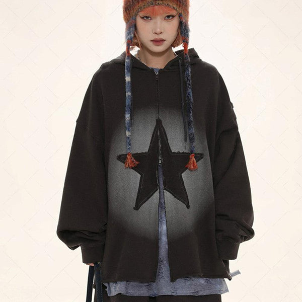 Oversized Sweatshirt With Spray Offset Pentagram Design - Amazitshop