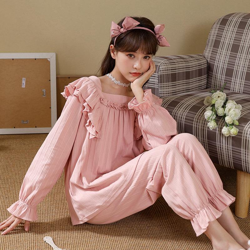 Pajamas Ladies Long - sleeved Trousers Court Style Sweet And Lovely - Amazitshop