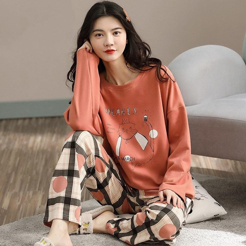 Pajamas Set Women Cute Cartoon Print Sleepwear 2 Piece Lounge Sets - Amazitshop