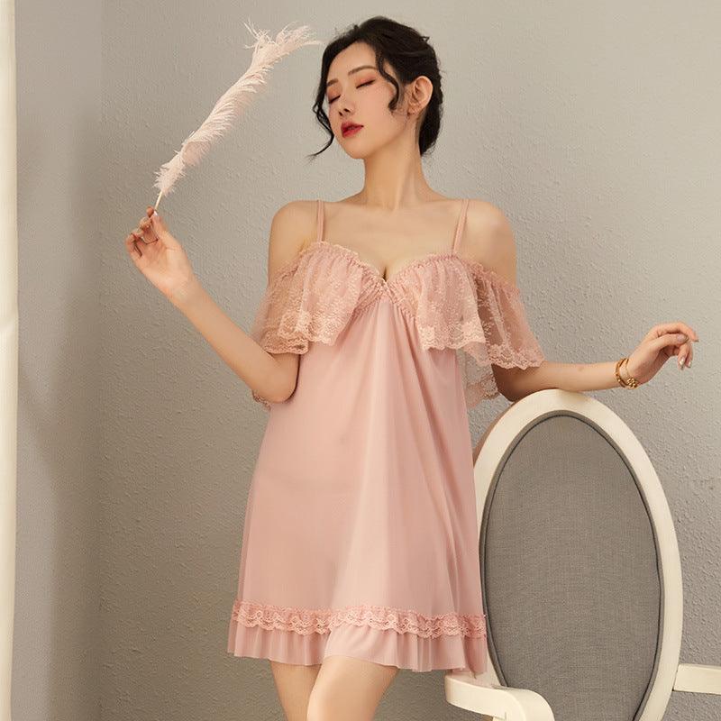 Pajamas Sexy Nightdress Women's Perspective Sexy Net Gauze Dress Lace Hanging Neck Sling Sleep - Amazitshop