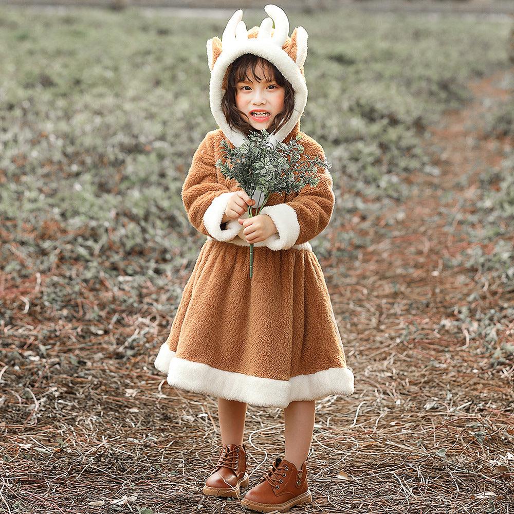 Parent - child Animal Costume Christmas Elk Skirt Play Coral Fleece Home Parent - child Outfit - Amazitshop