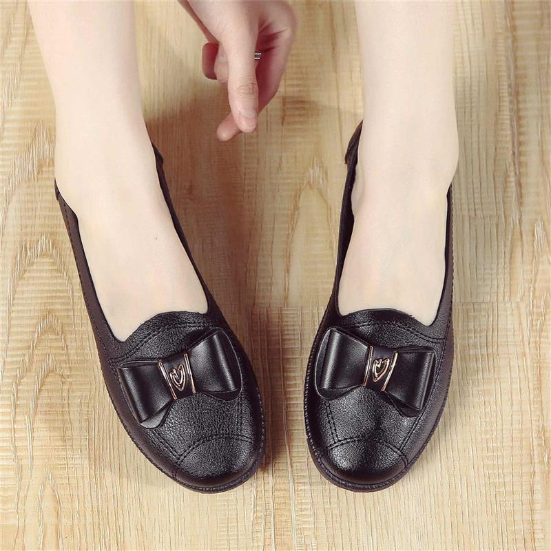Peas Shoes Women Fashion Flat Soft Leather Grandma Shoes Women - Amazitshop
