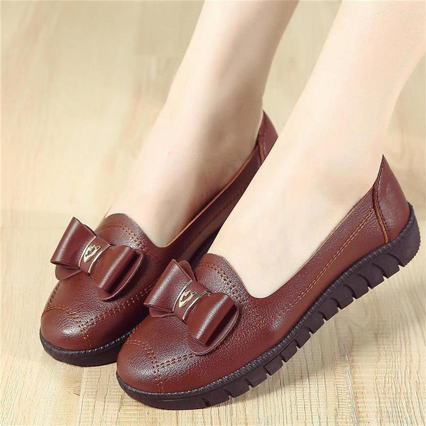 Peas Shoes Women Fashion Flat Soft Leather Grandma Shoes Women - Amazitshop