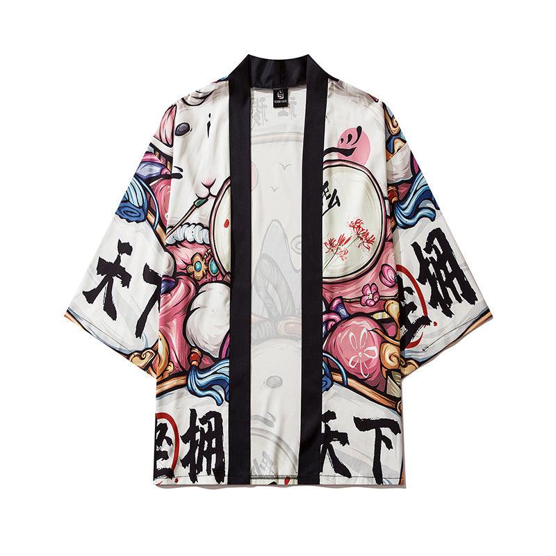 Personalized Cartoon Printed Kimono Loose 34 Sleeve Shirt - Amazitshop