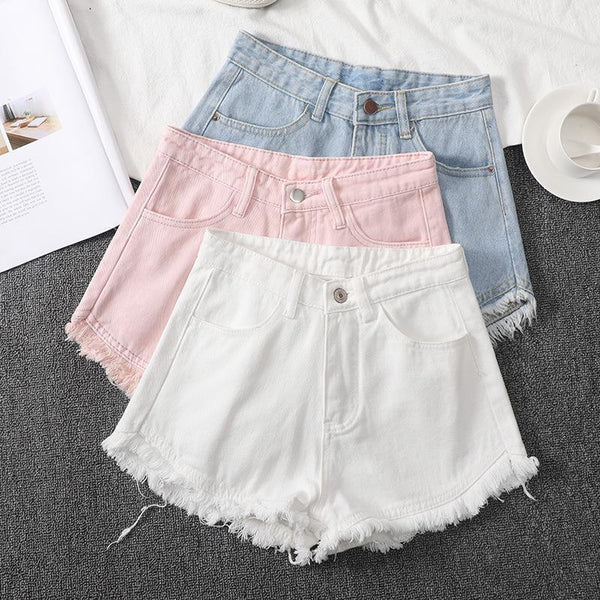Pink High Waisted Denim Shorts For Women In Spring And Summer - Amazitshop