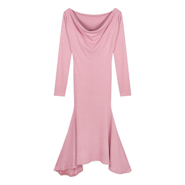 Pink Long - sleeved Dresses Women Temperament Waist - Amazitshop