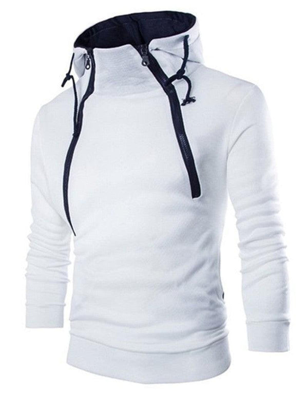 Placket Double Zipper Cardigan Contrast Color Hooded Coat European Size Fleece Sweater - Amazitshop