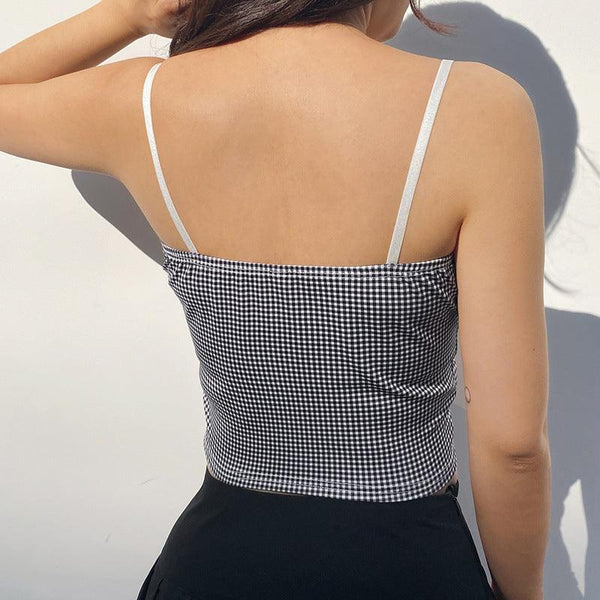 Plaid Cami Women Lace Trim Bow Cute Sexy Crop Tops - Amazitshop