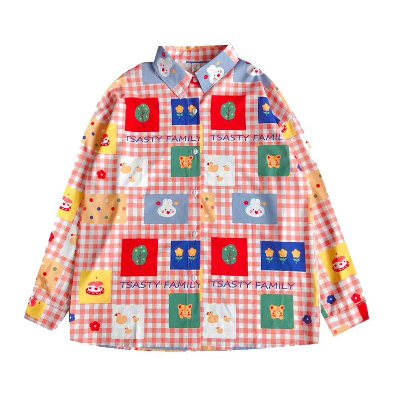 Plaid cartoon print shirt - Amazitshop
