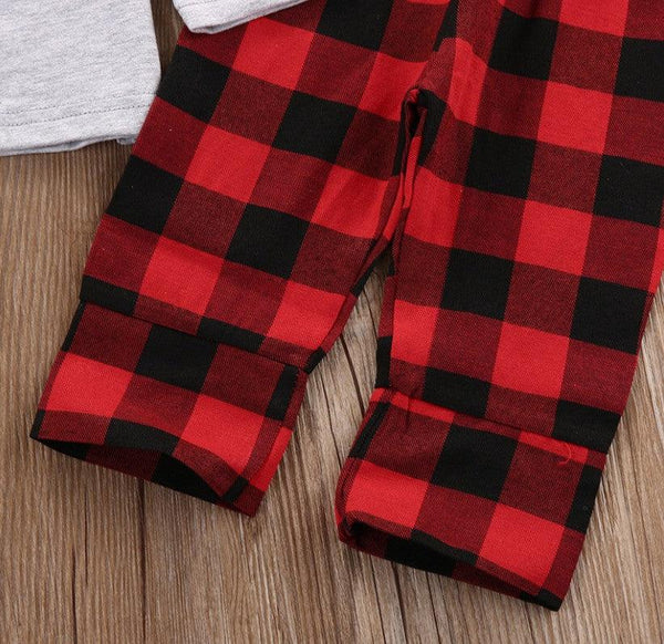 Plaid Moose Hat T-shirt Pants 3pcs Baby Outfit Set - Amazitshop