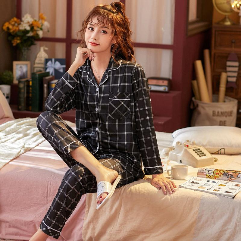 Plaid Pajama Set Long Sleeve Shirt And Full - Length Pant Pjs Lounge Sets - Amazitshop