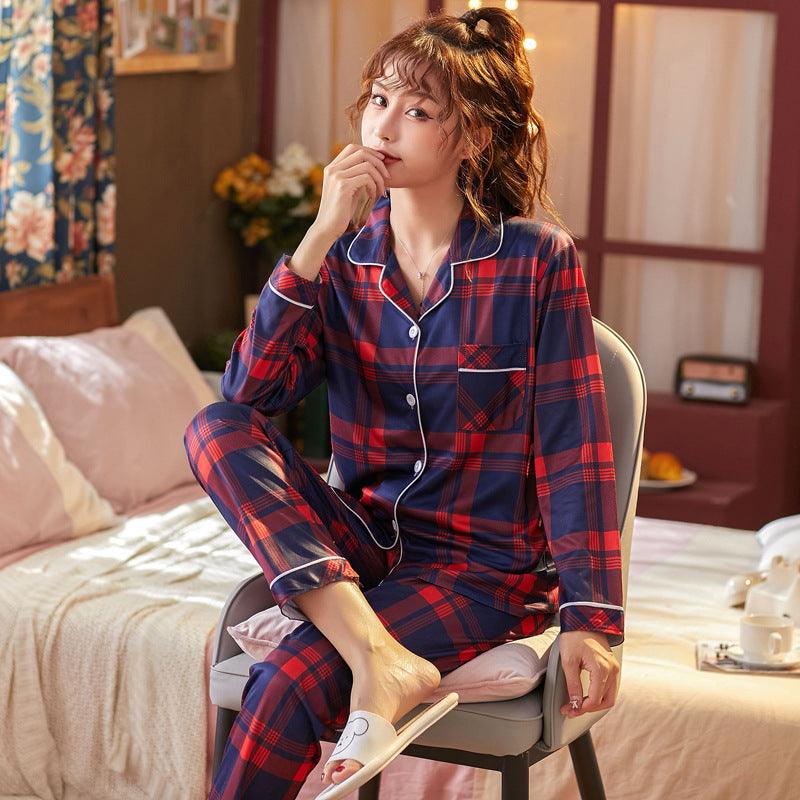 Plaid Pajama Set Long Sleeve Shirt And Full - Length Pant Pjs Lounge Sets - Amazitshop