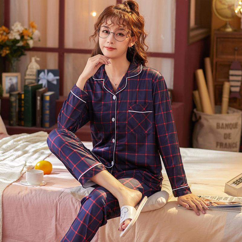 Plaid Pajama Set Long Sleeve Shirt And Full - Length Pant Pjs Lounge Sets - Amazitshop