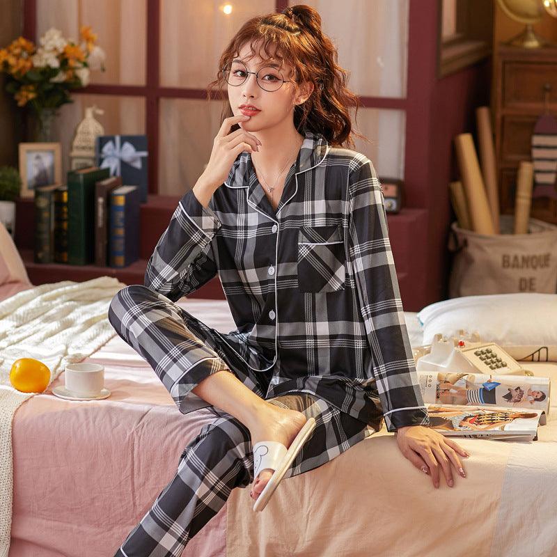 Plaid Pajama Set Long Sleeve Shirt And Full - Length Pant Pjs Lounge Sets - Amazitshop