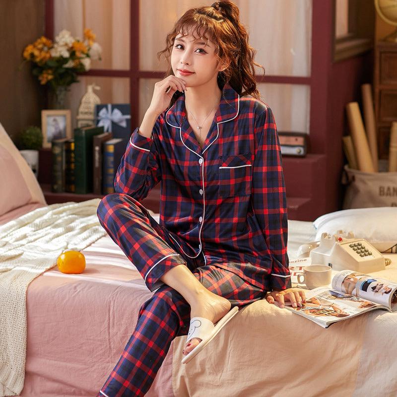 Plaid Pajama Set Long Sleeve Shirt And Full - Length Pant Pjs Lounge Sets - Amazitshop