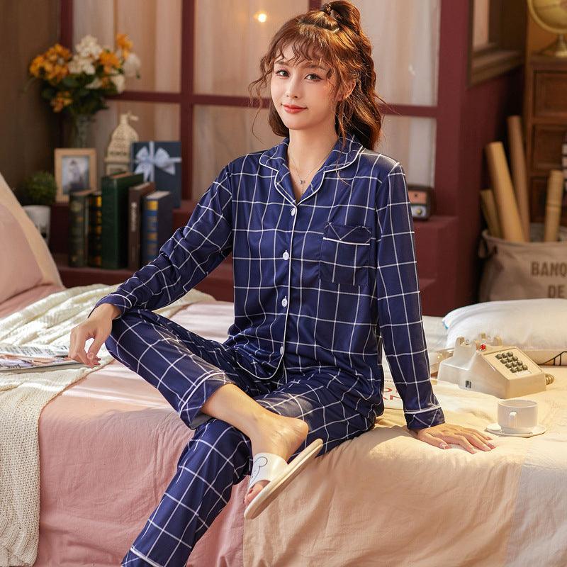Plaid Pajama Set Long Sleeve Shirt And Full - Length Pant Pjs Lounge Sets - Amazitshop