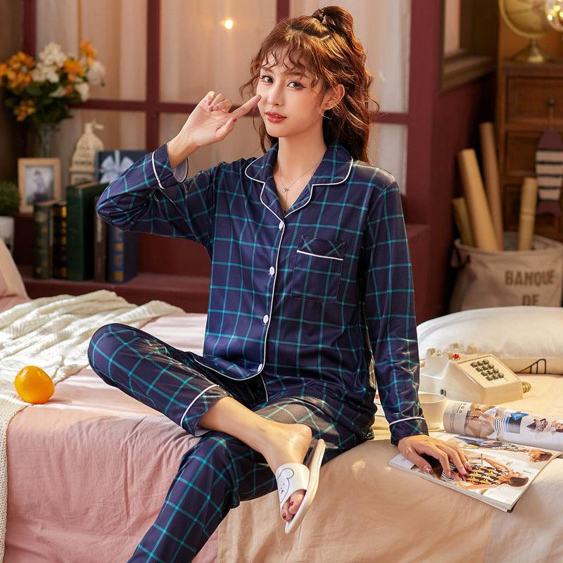 Plaid Pajama Set Long Sleeve Shirt And Full - Length Pant Pjs Lounge Sets - Amazitshop