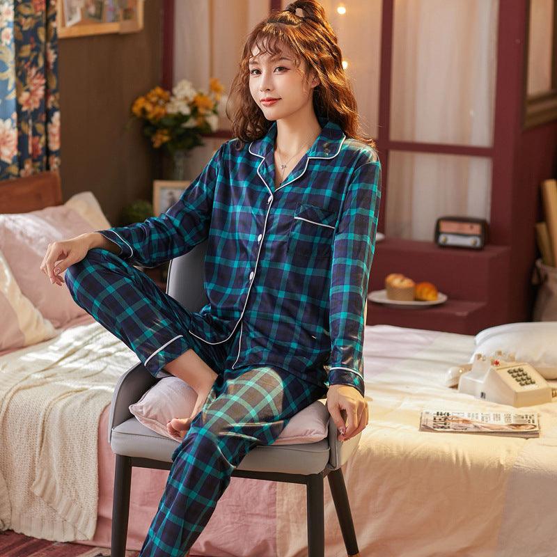 Plaid Pajama Set Long Sleeve Shirt And Full - Length Pant Pjs Lounge Sets - Amazitshop