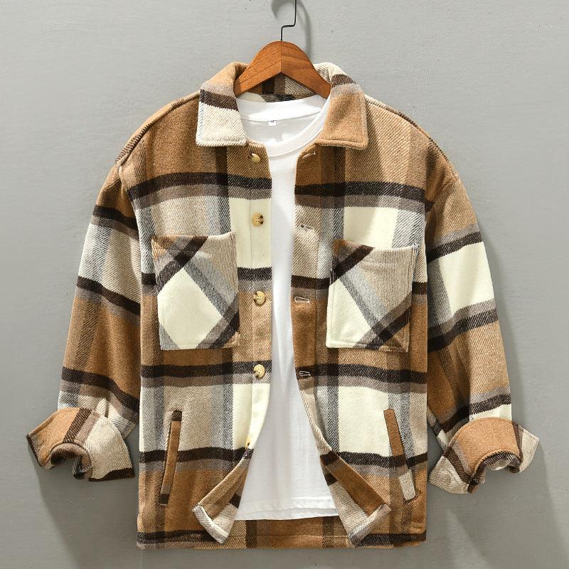 Plaid Plus Size Lapels Loose Top Youth Fashion Coat For Men - Amazitshop