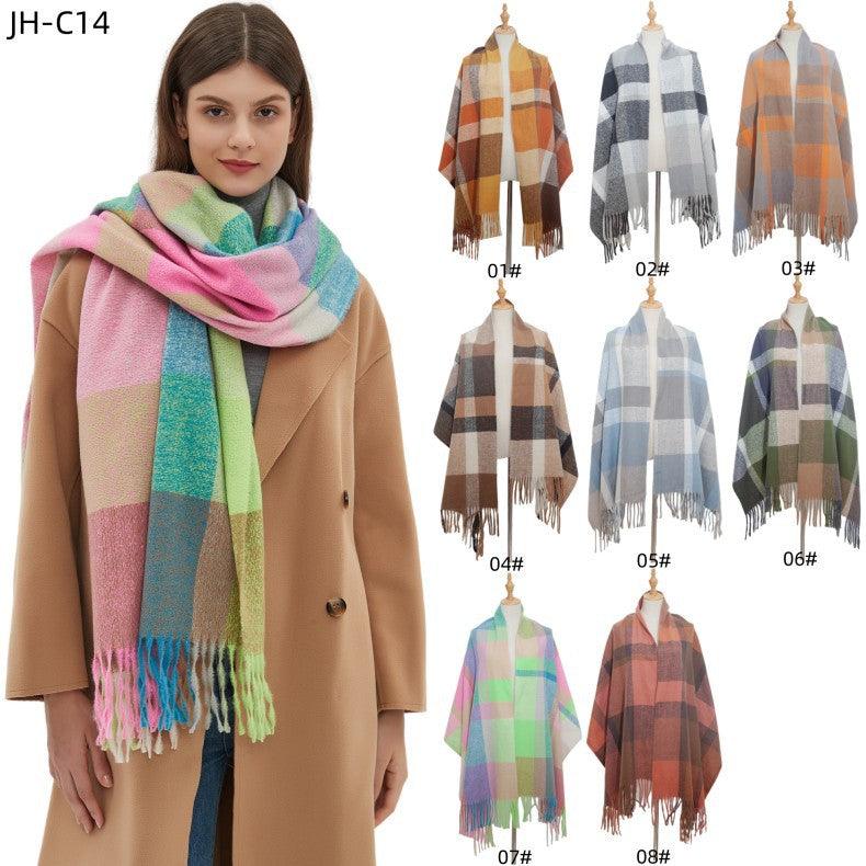 Plaid Scarf Thickened Fringe Bib Rainbow Scarf Shawl - Amazitshop