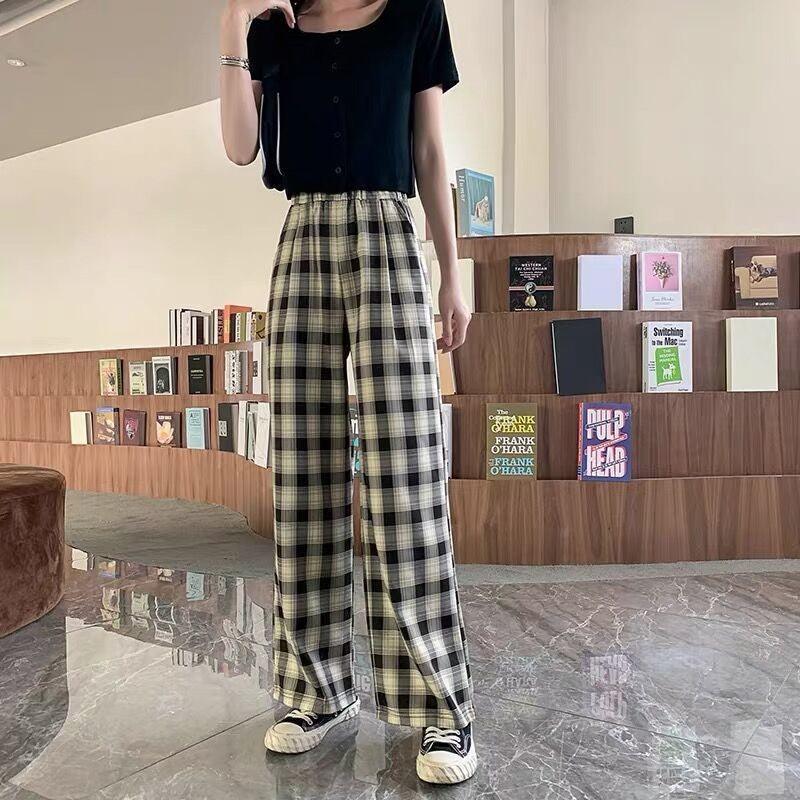 Plaid Wide Leg Pants Women Casual Pants - Amazitshop