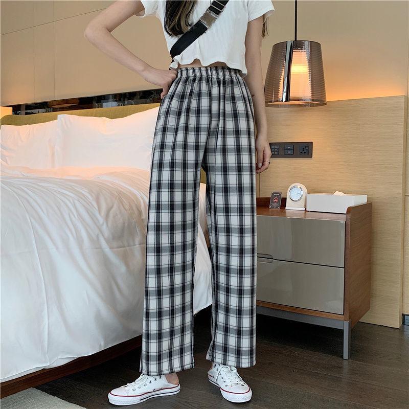 Plaid Wide Leg Pants Women Casual Pants - Amazitshop