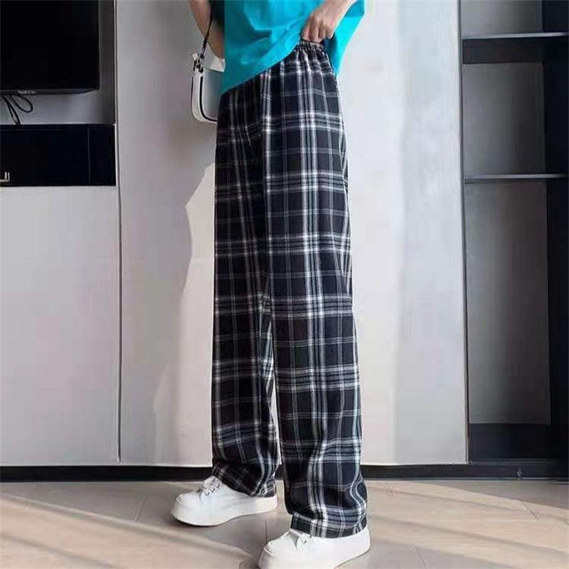 Plaid Wide Leg Pants Women Casual Pants - Amazitshop