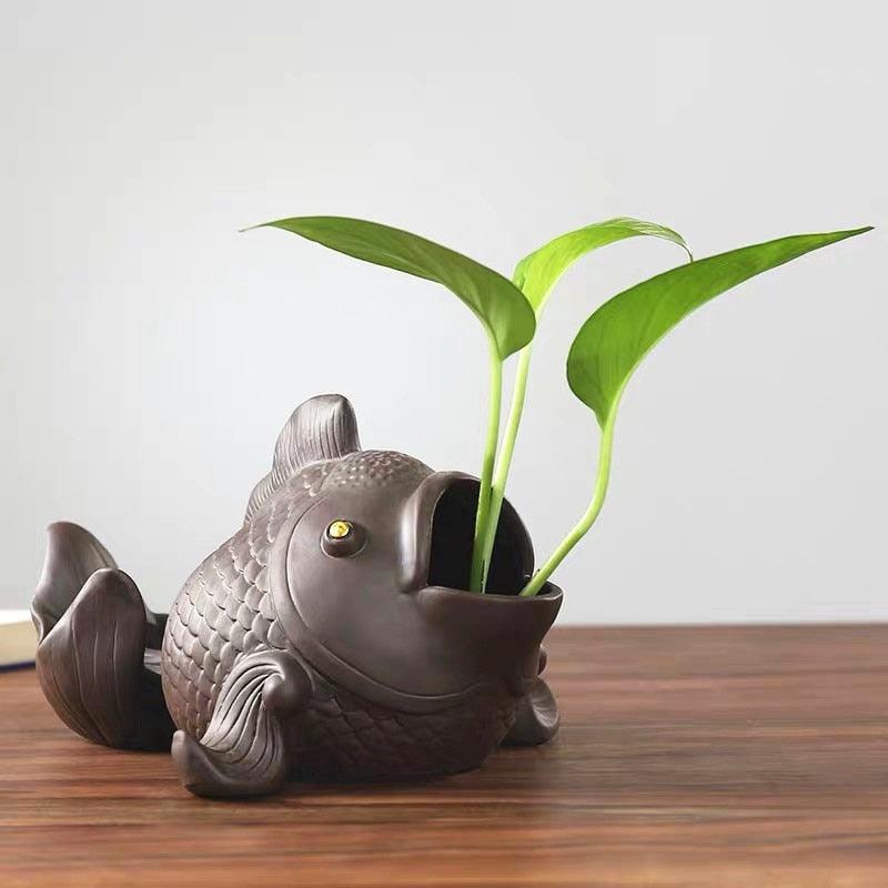 Plants Flowerpot Container Fish Flower Co Culture Tabletop Ornament - Amazitshop