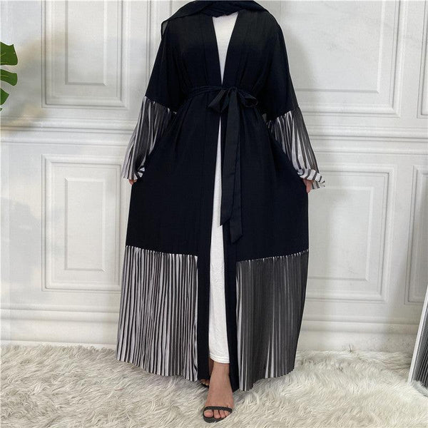 Pleated Hem Robe Women Arabian Long Cardigan - Amazitshop
