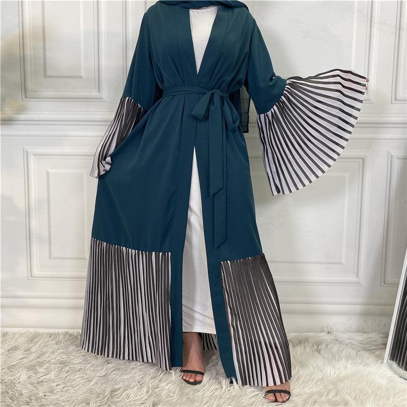 Pleated Hem Robe Women Arabian Long Cardigan - Amazitshop