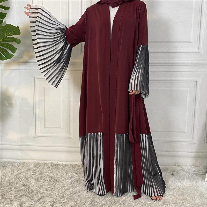 Pleated Hem Robe Women Arabian Long Cardigan - Amazitshop