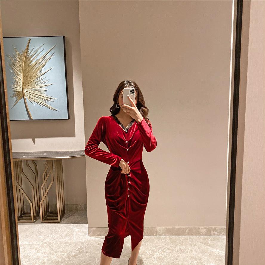 Pleated velvet dress - Amazitshop